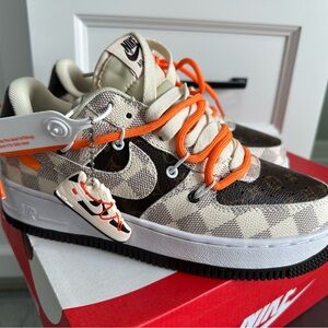 Nike Beige and Orange Checkered Sneakers